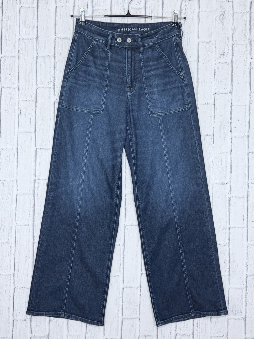 👖 American Eagle Super High-Rise Baggy Wide Leg Jeans Dark Wash Size 6